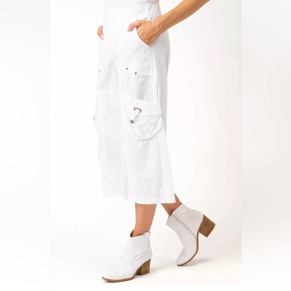 XCVI FAULKNER Cotton Wide Leg Crop Ruched Pants Cargo Pockets white M - Picture 2 of 8